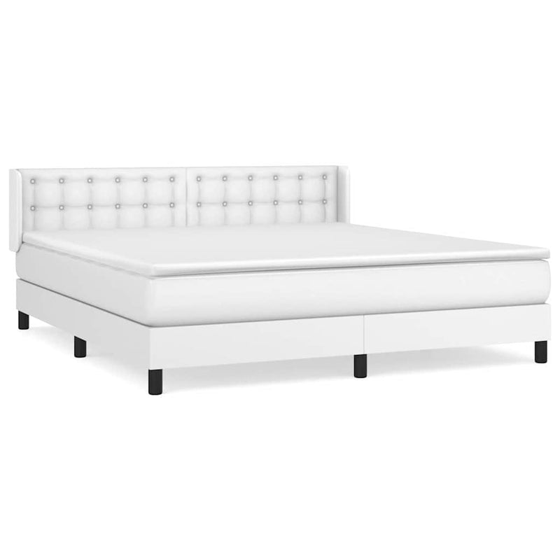 Pat box spring cu saltea, alb, 180x200 cm, piele ecologică
