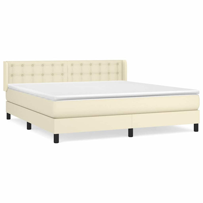 Pat box spring cu saltea, crem, 180x200 cm, piele ecologică