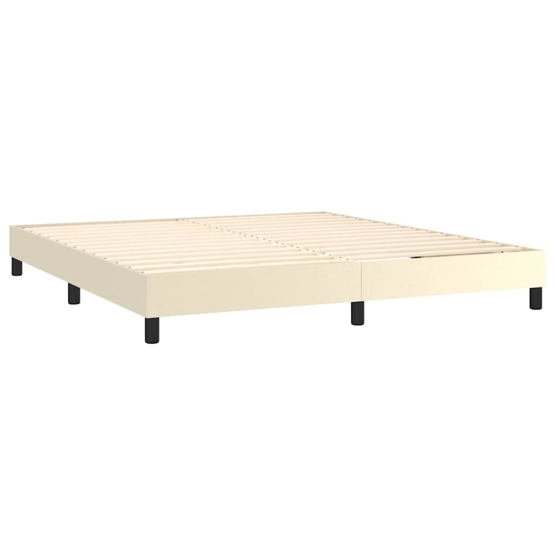 Pat box spring cu saltea, crem, 180x200 cm, piele ecologică