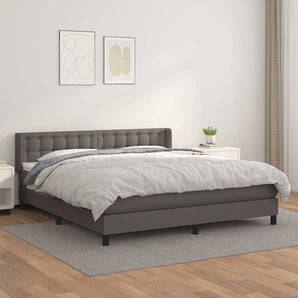 Pat box spring cu saltea, gri, 180x200 cm, piele ecologică
