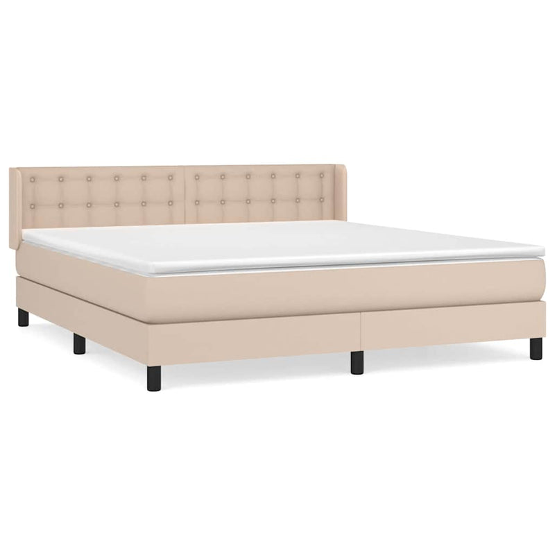 Pat box spring cu saltea, cappuccino, 180x200cm piele ecologică