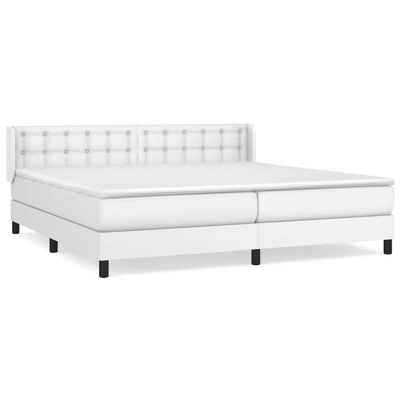 Pat box spring cu saltea, alb, 200x200 cm, piele ecologică