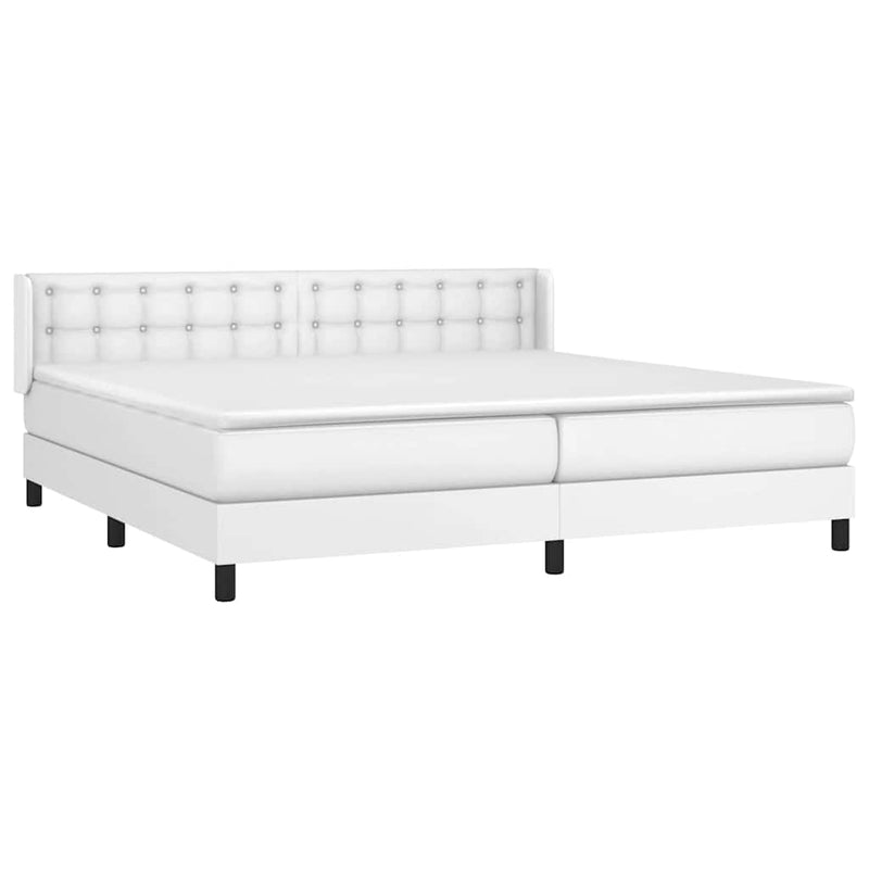 Pat box spring cu saltea, alb, 200x200 cm, piele ecologică