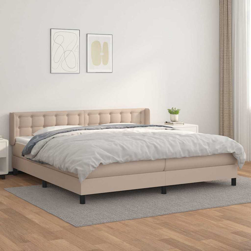 Pat continental cu saltea, cappuccino, 200x200 cm, piele eco