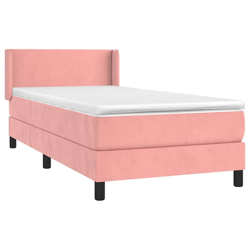 Pat box spring cu saltea, roz, 80x200 cm, catifea