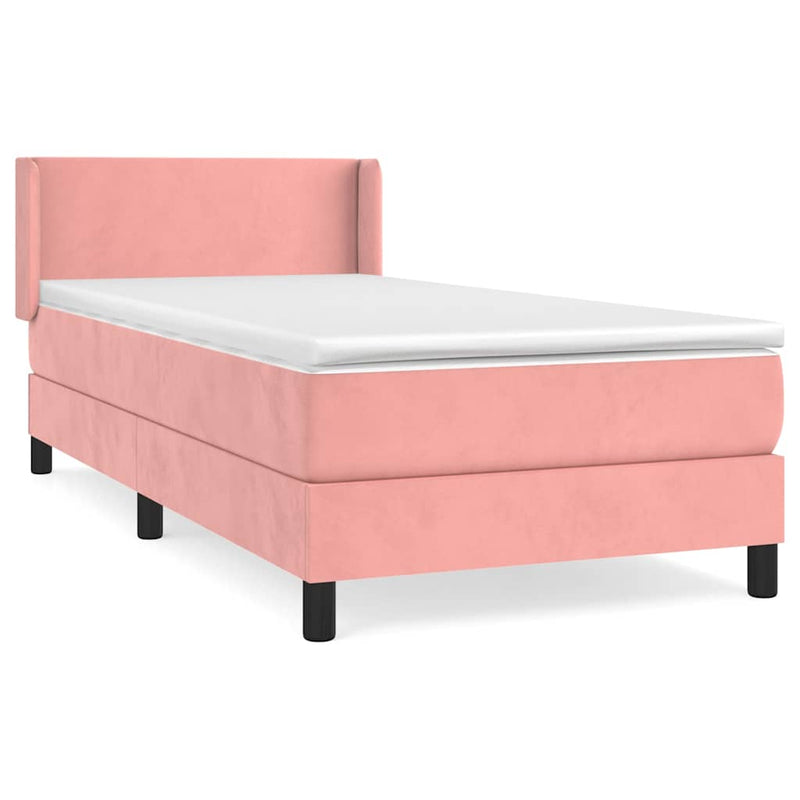 Pat box spring cu saltea, roz, 90x190 cm, catifea