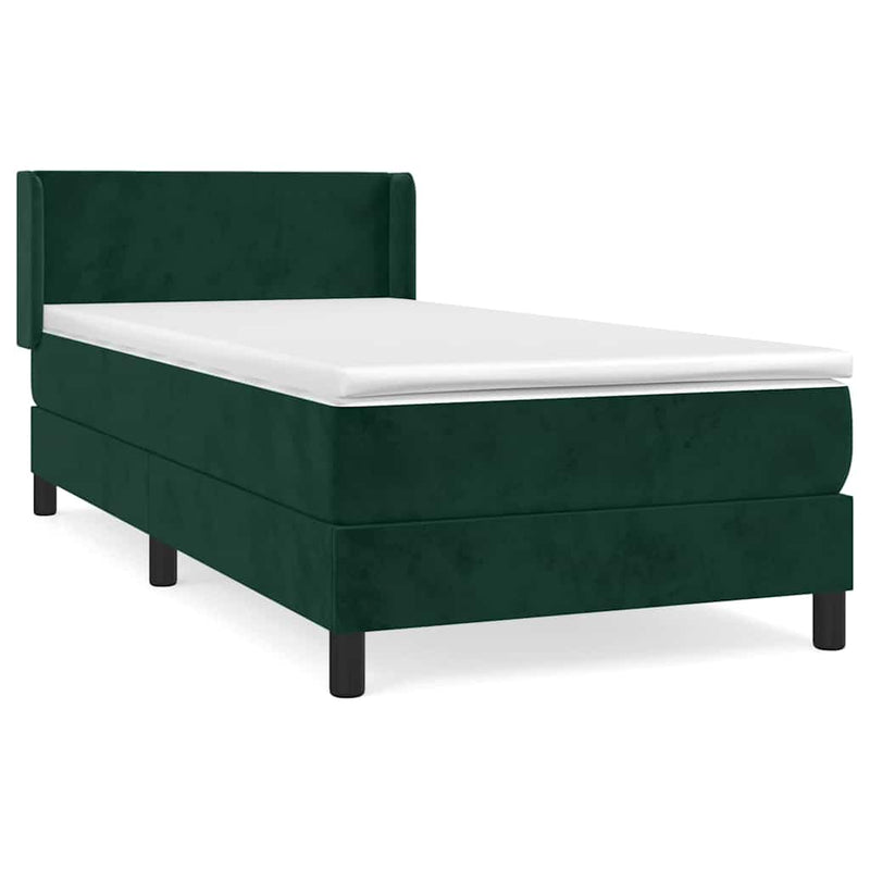 Pat box spring cu saltea, verde închis, 90x200 cm, catifea