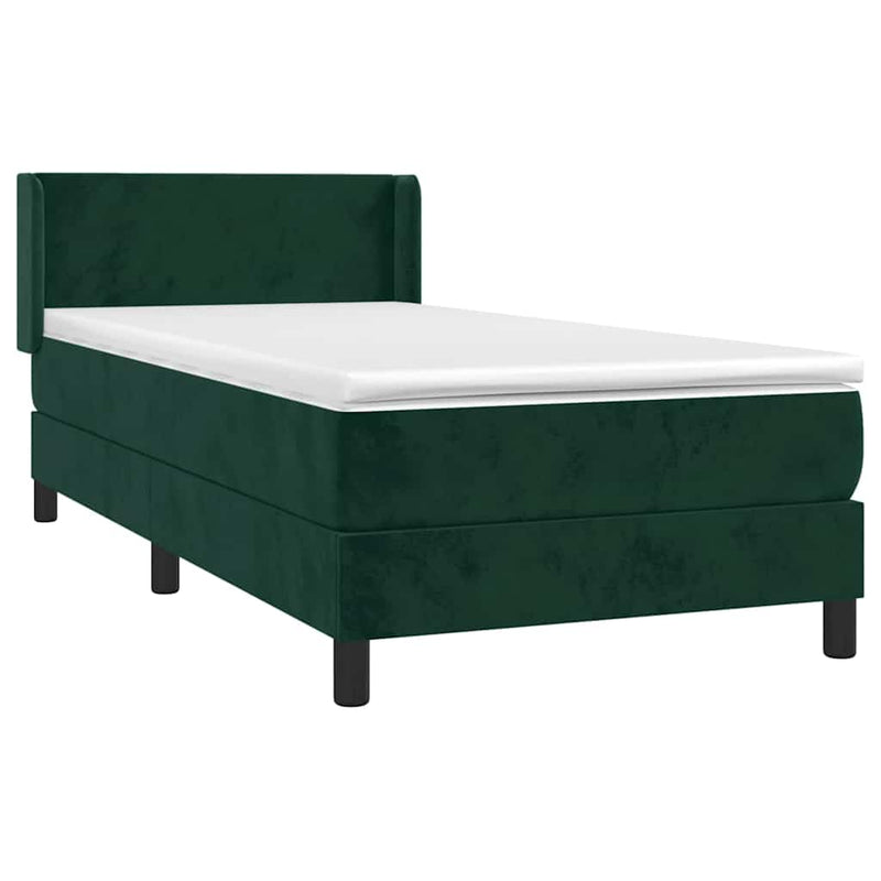 Pat box spring cu saltea, verde închis, 100x200 cm, catifea