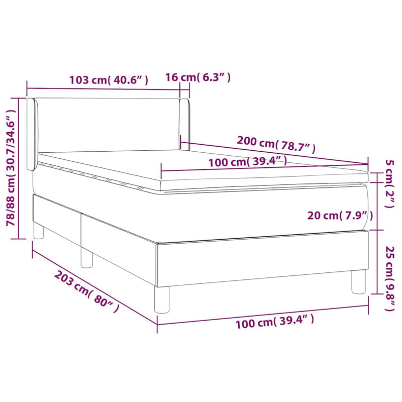 Pat box spring cu saltea, verde închis, 100x200 cm, catifea