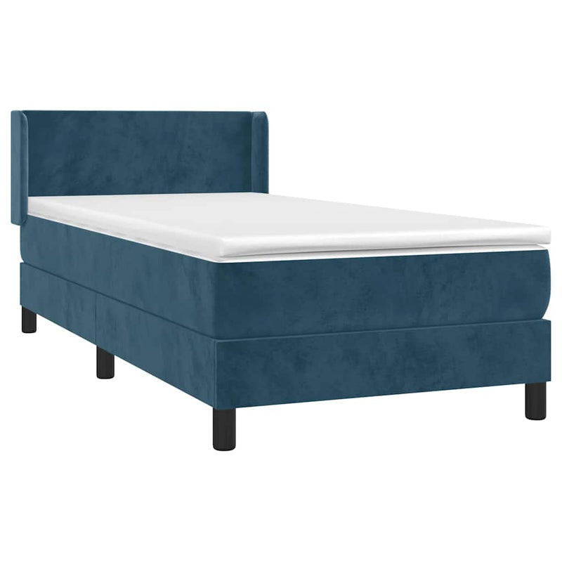 Pat box spring cu saltea, albastru închis, 100x200 cm, catifea