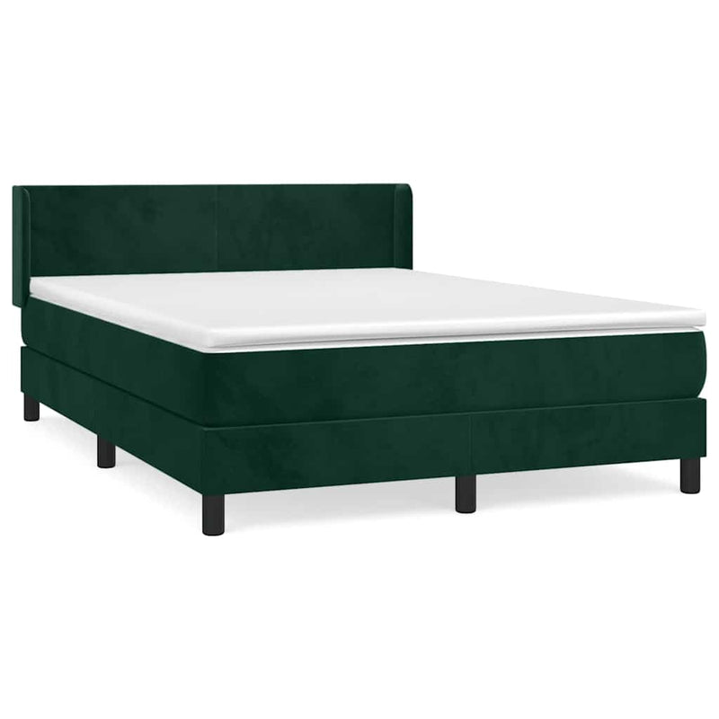 Pat box spring cu saltea, verde închis, 140x190 cm, catifea