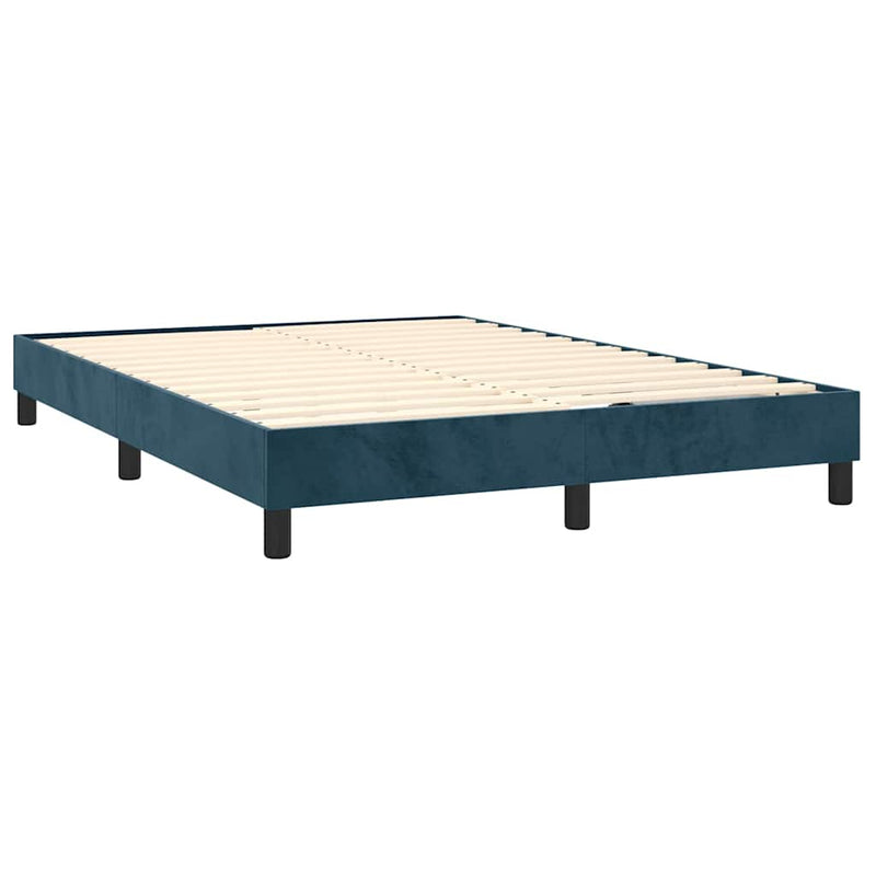 Pat box spring cu saltea, albastru închis, 140x200 cm, catifea