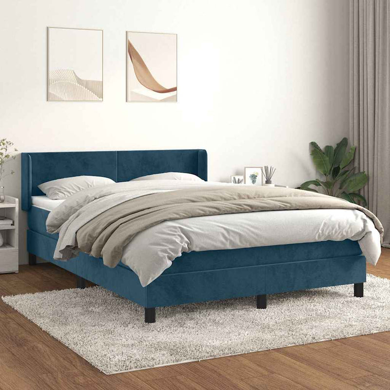 Pat box spring cu saltea, albastru închis, 140x200 cm, catifea