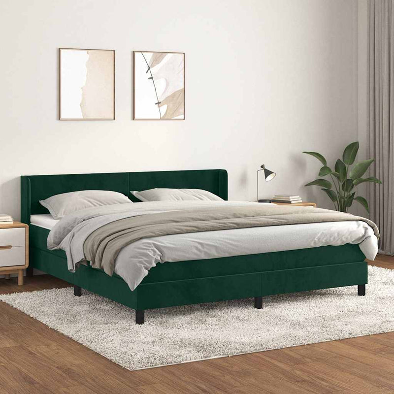 Pat box spring cu saltea, verde închis, 160x200 cm, catifea