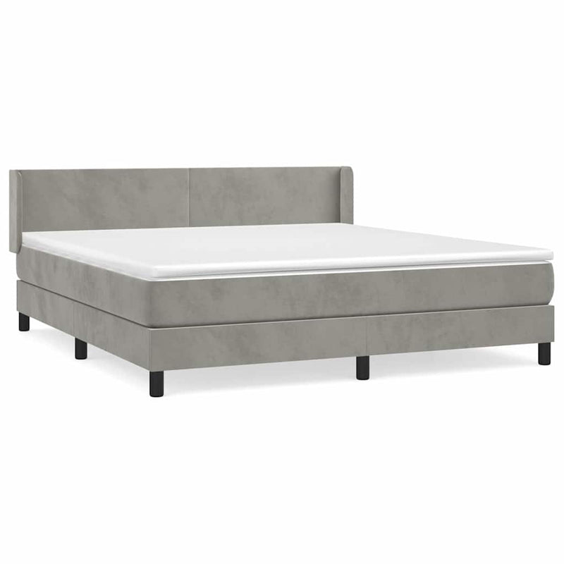 Pat box spring cu saltea, gri deschis, 180x200 cm, catifea