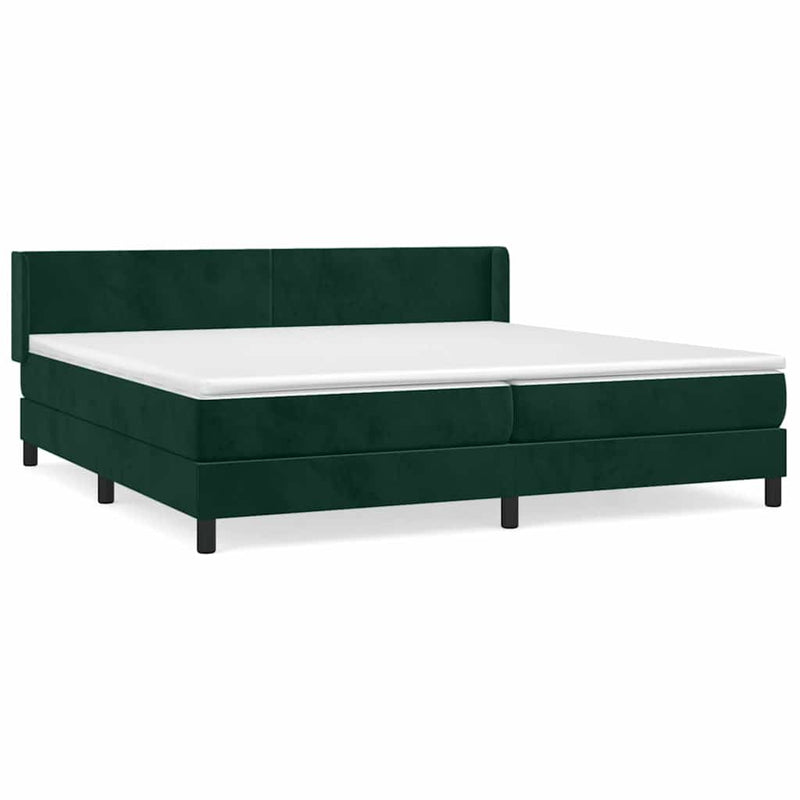 Pat box spring cu saltea, verde închis, 200x200 cm, catifea