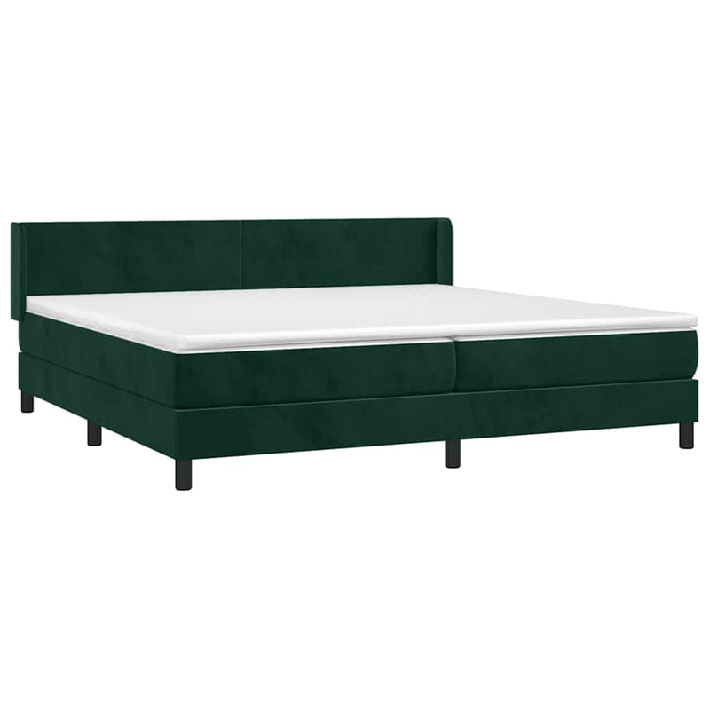 Pat box spring cu saltea, verde închis, 200x200 cm, catifea