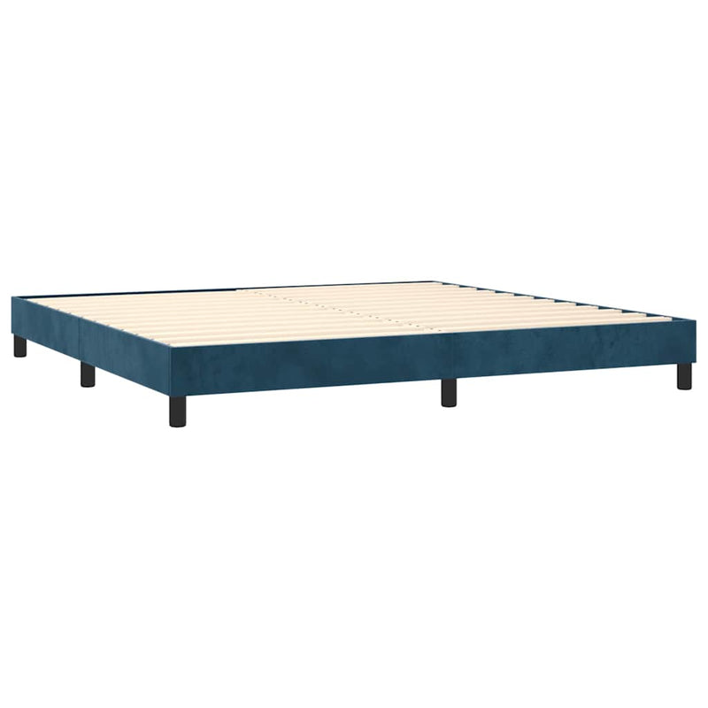 Pat box spring cu saltea, albastru închis, 200x200 cm, catifea