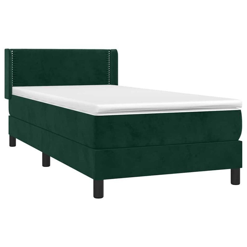 Pat box spring cu saltea, verde închis, 100x200 cm, catifea