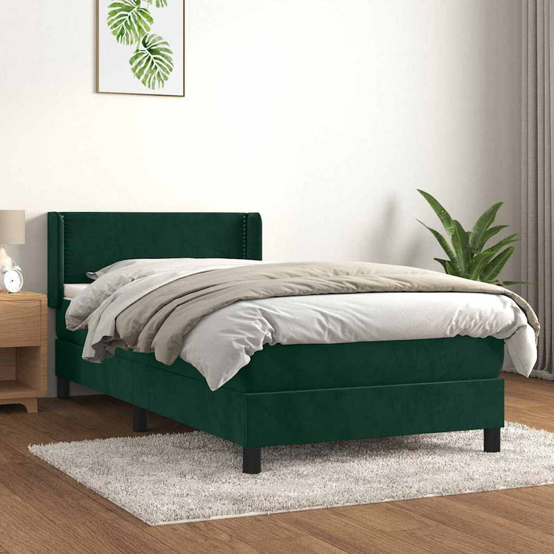 Pat box spring cu saltea, verde închis, 100x200 cm, catifea