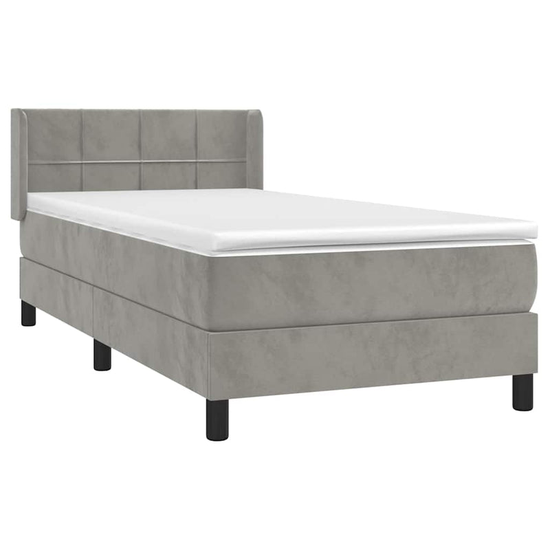 Pat continental cu saltea, gri deschis, 80x200 cm, catifea