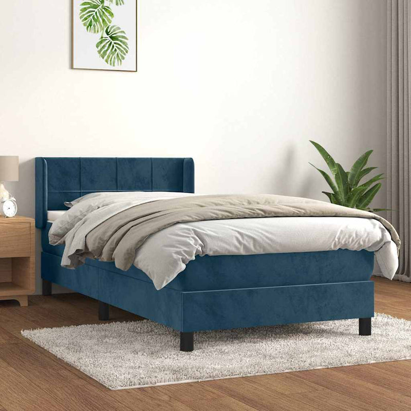 Pat box spring cu saltea, albastru închis, 80x200 cm, catifea
