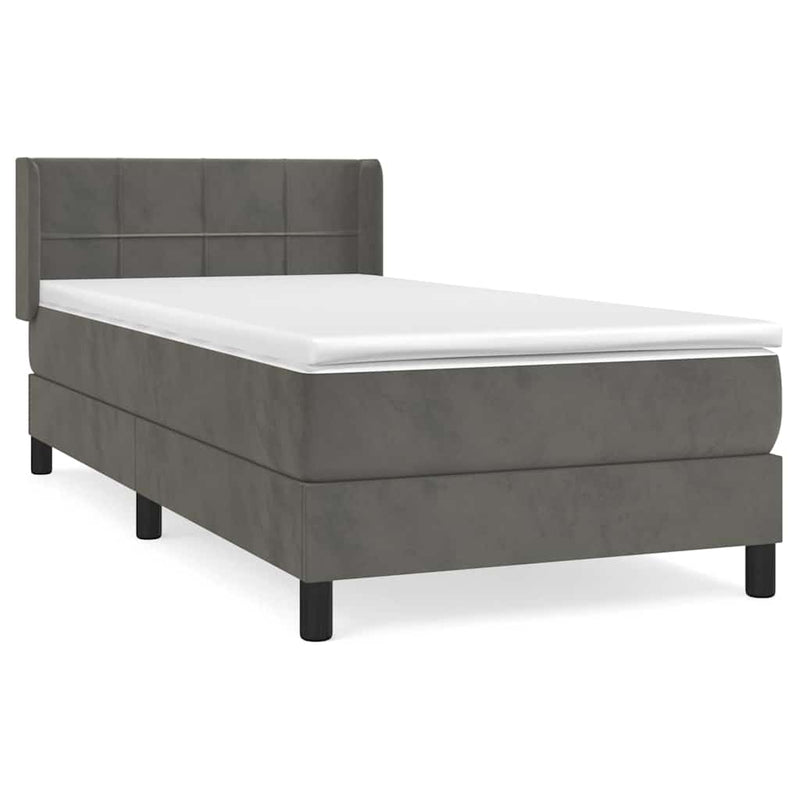 Pat box spring cu saltea, gri închis, 90x200 cm, catifea