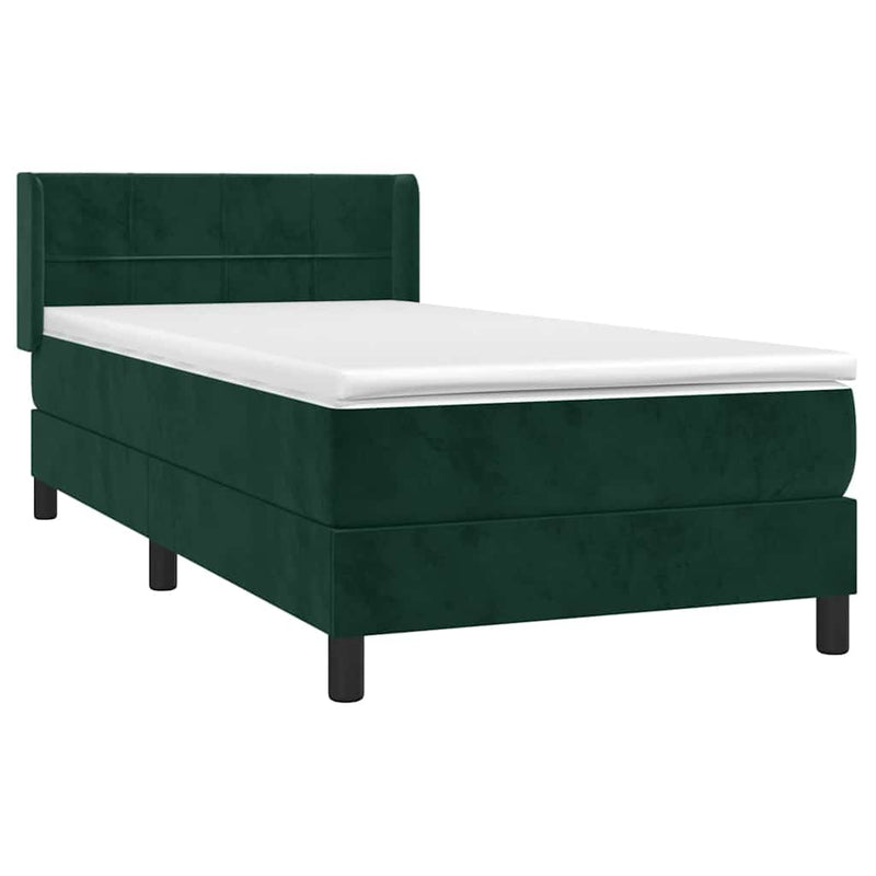 Pat box spring cu saltea, verde închis, 90x200 cm, catifea