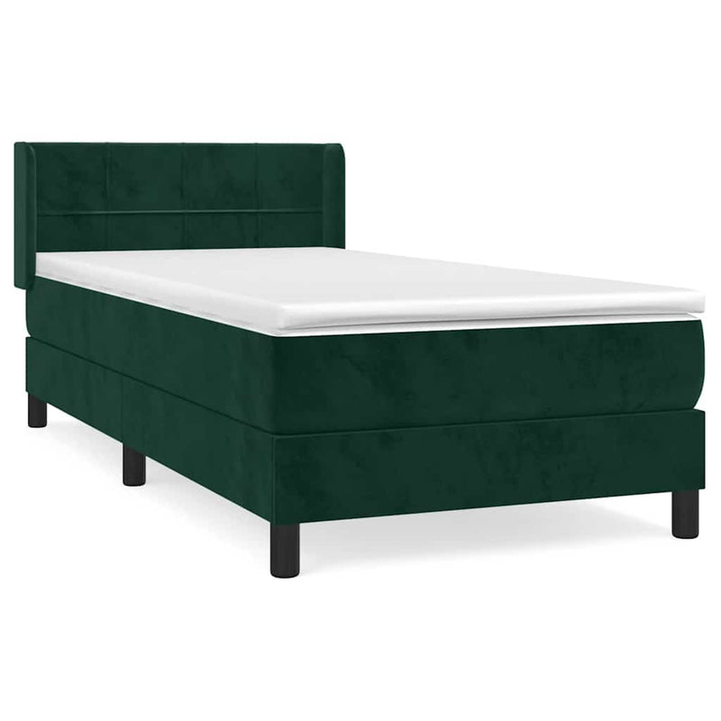 Pat box spring cu saltea, verde închis, 100x200 cm, catifea