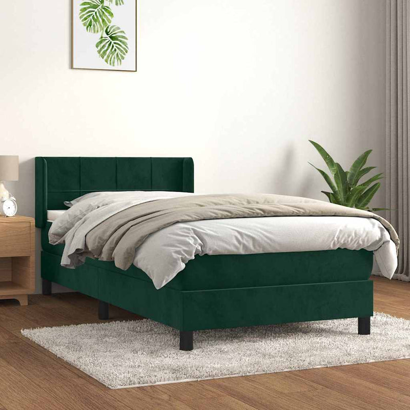 Pat box spring cu saltea, verde închis, 100x200 cm, catifea