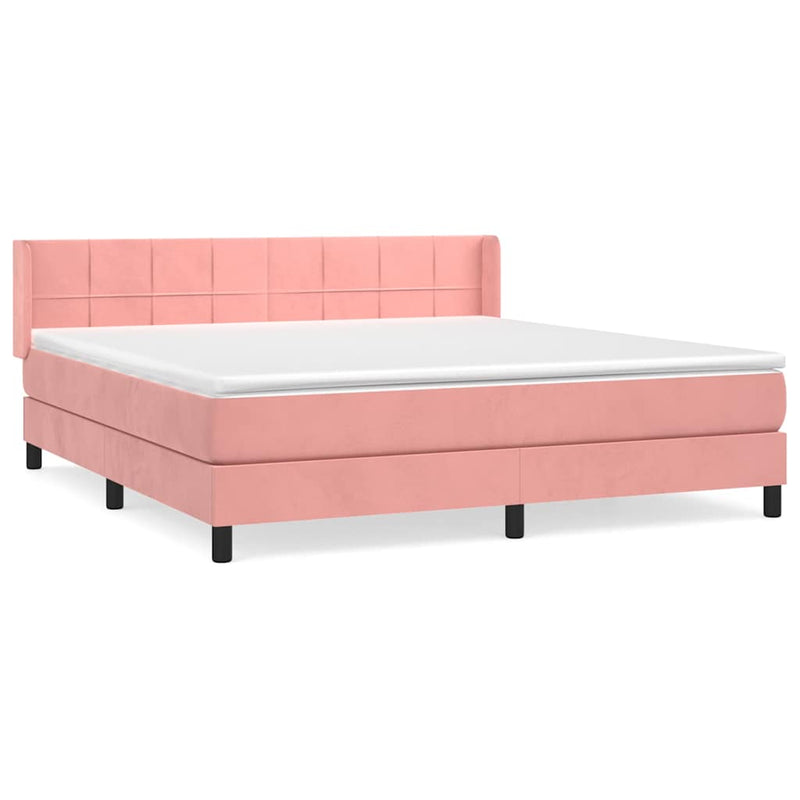 Pat box spring cu saltea, roz, 160x200 cm, catifea
