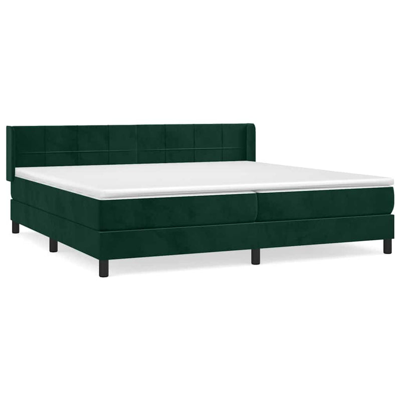 Pat box spring cu saltea, verde închis, 200x200 cm, catifea