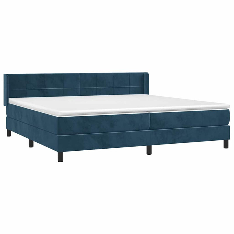 Pat box spring cu saltea, albastru închis, 200x200 cm, catifea