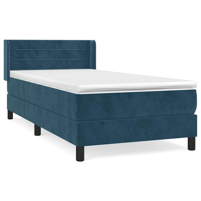 Pat box spring cu saltea, albastru închis, 80x200 cm, catifea