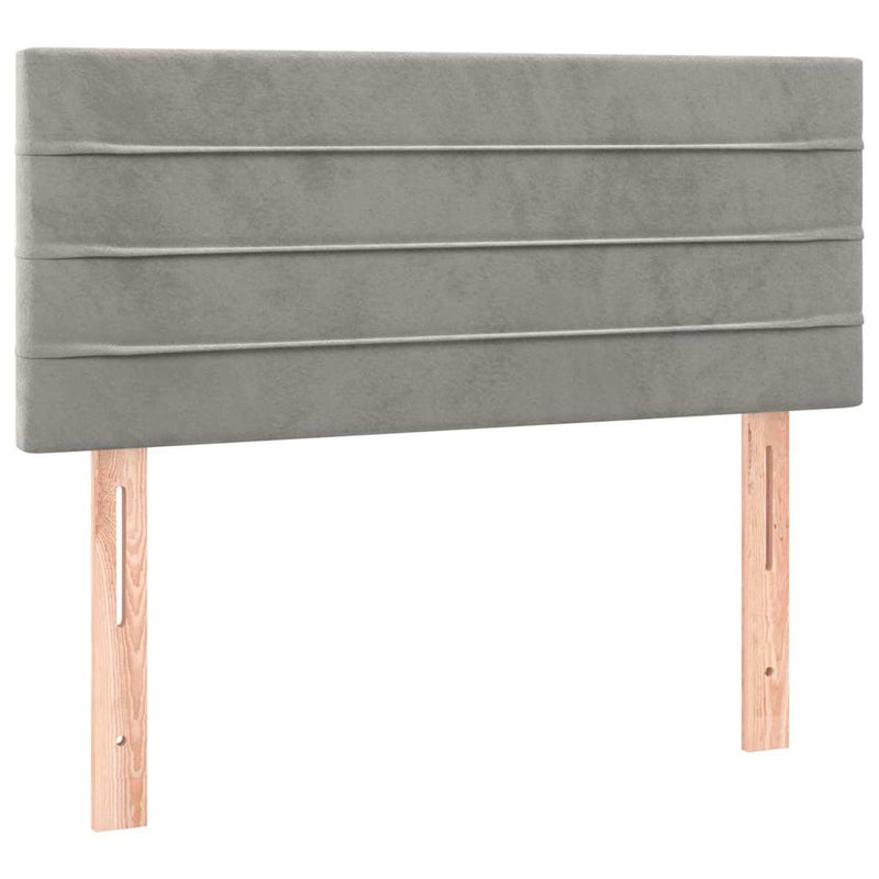 Pat box spring cu saltea, gri deschis, 90x190 cm, catifea