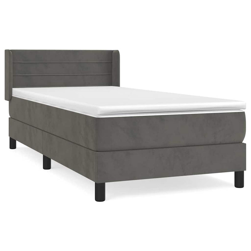 Pat box spring cu saltea, gri închis, 100x200 cm, catifea