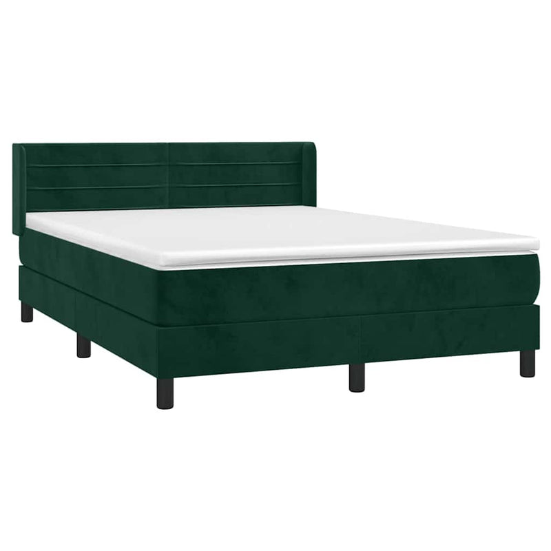 Pat box spring cu saltea, verde închis, 140x190 cm, catifea