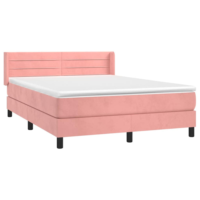 Pat box spring cu saltea, roz, 140x190 cm, catifea