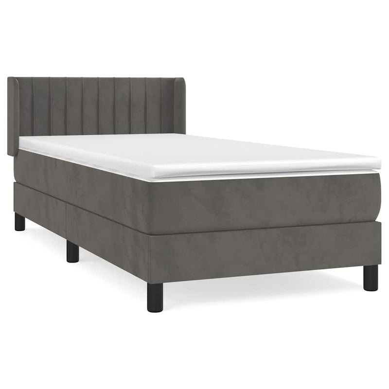 Pat box spring cu saltea, gri închis, 100x200 cm, catifea