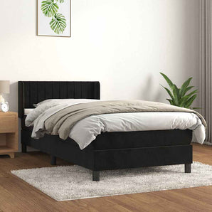 Pat box spring cu saltea, negru, 100x200 cm, catifea