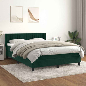 Pat box spring cu saltea, verde închis, 140x190 cm, catifea