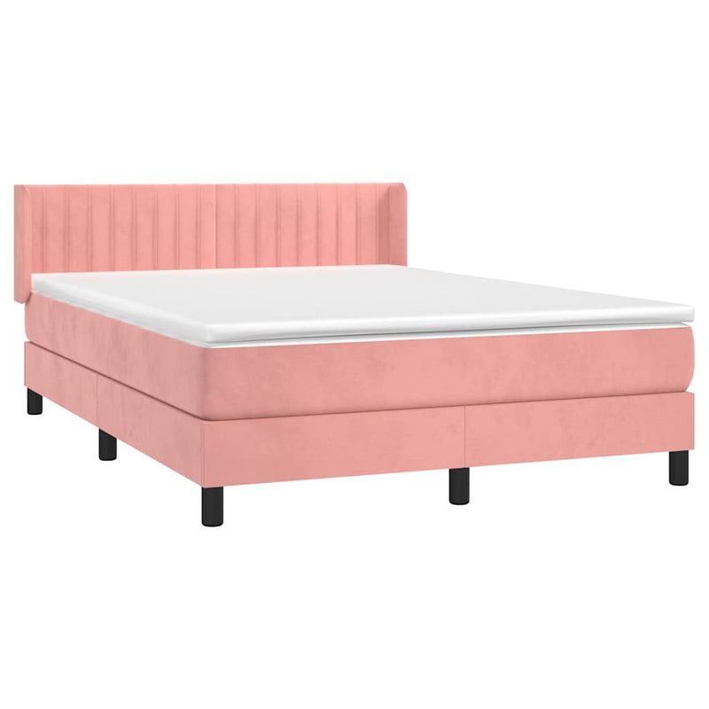 Pat box spring cu saltea, roz, 140x190 cm, catifea