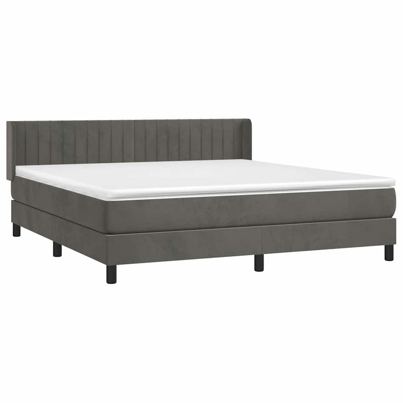 Pat box spring cu saltea, gri închis, 160x200 cm, catifea