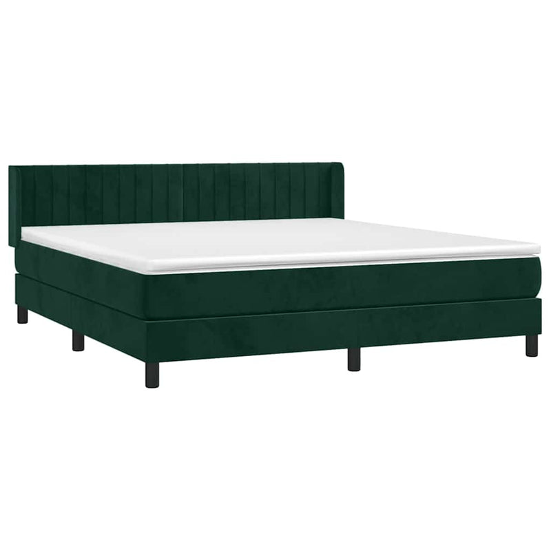 Pat box spring cu saltea, verde închis, 160x200 cm, catifea