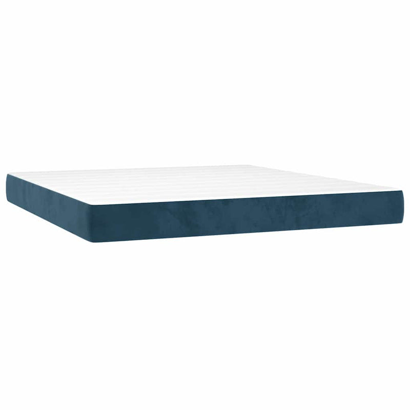 Pat box spring cu saltea, albastru închis, 160x200 cm, catifea