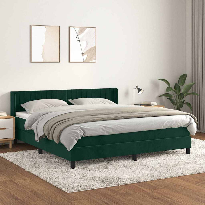 Pat box spring cu saltea, verde închis, 180x200 cm, catifea