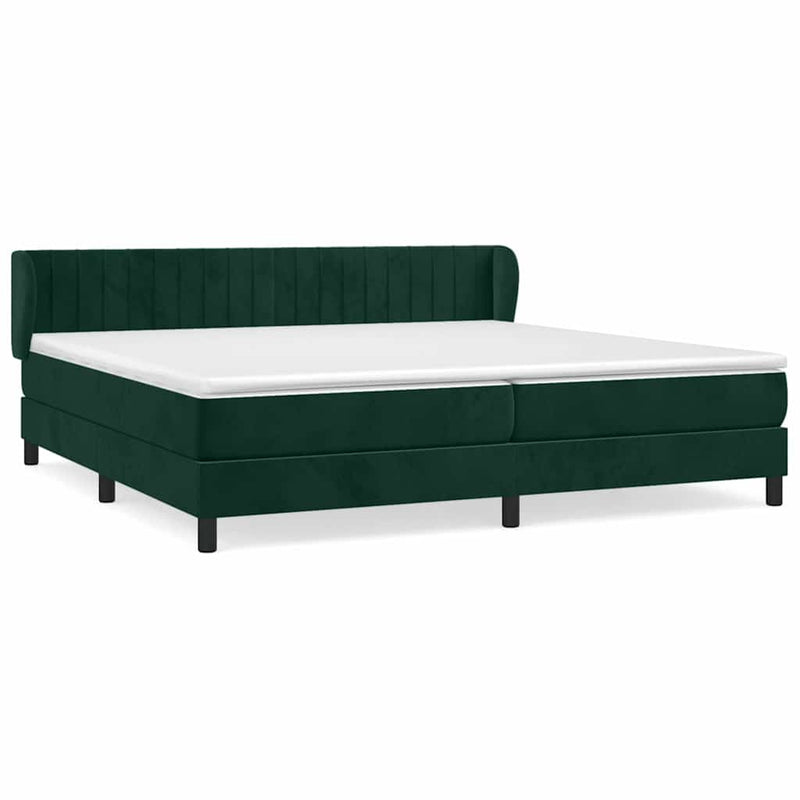 Pat box spring cu saltea, verde închis, 200x200 cm, catifea