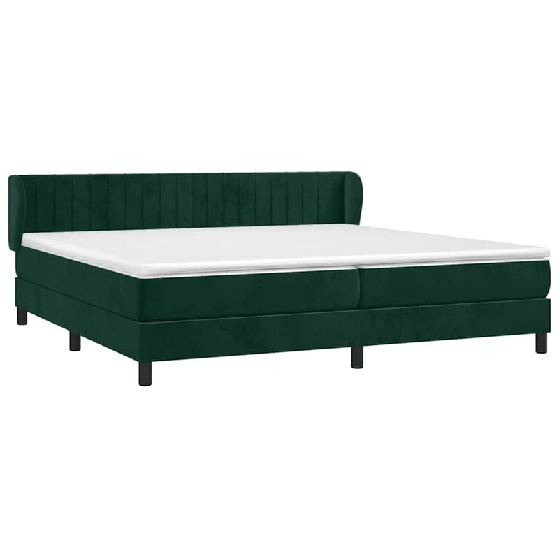 Pat box spring cu saltea, verde închis, 200x200 cm, catifea