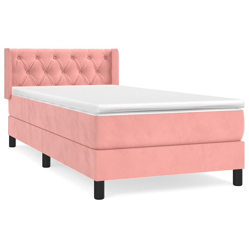 Pat box spring cu saltea, roz, 80x200 cm, catifea