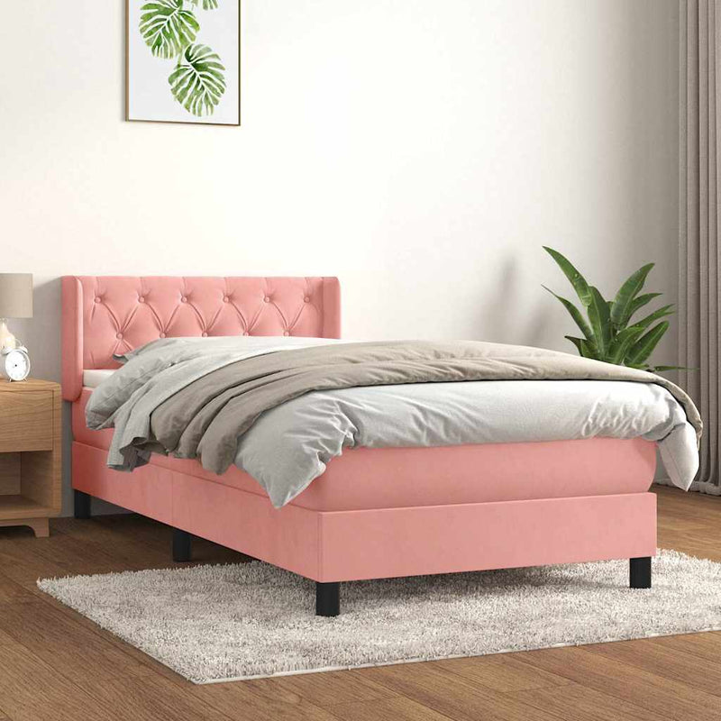 Pat box spring cu saltea, roz, 80x200 cm, catifea
